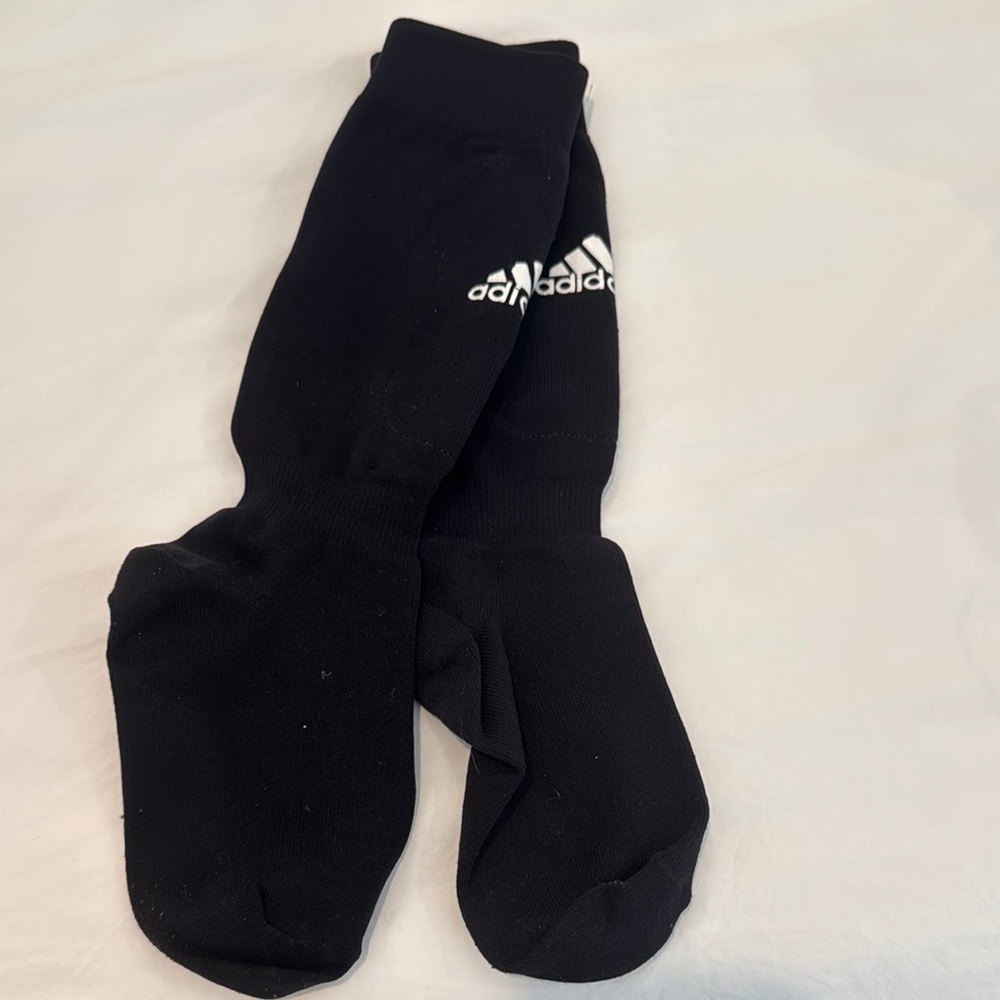 Adidas youth Black shinguard all in one soccer Socks, insert not included EUC